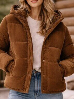 Brown Corduroy Puffer w/ Hood